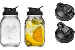 VIGOR PATH 2 Pack Regular Mouth Flip Cap Mason Jar Lids for Mason Jars - Airtight Sealing, Leak-Proof Design, and Convenient Pouring Spout (Jars Sold Separately) (Black)