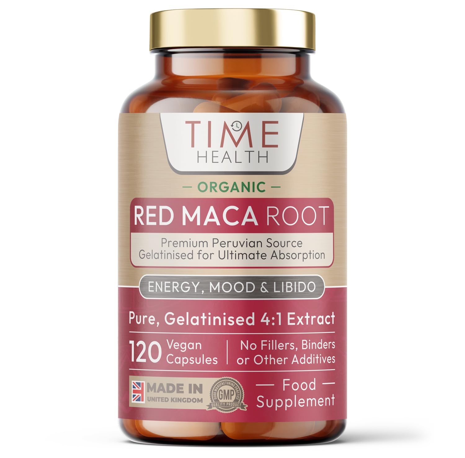 Organic Red Maca Root - 2000mg per Capsule - Peruvian Source - Gelatinized for Absorption - UK Manufactured - Pullulan (120 Capsule Pouch)