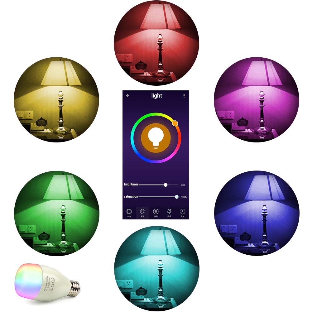 Smart Light Bulb A19 - Dimmable Wi-Fi LED Bulb 7W / Color Light - White Light- Warm Light/Compatible with Alexa and Google Assistant