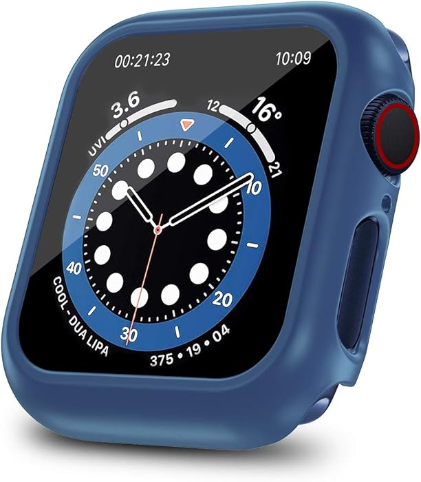 ONMROAD Protective Case Compatible with Apple Watch Series 6/SE Series 5/4 44mm with Tempered Glass Screen Protector Replacement for iWatch Cover 44mm - Navy Blue