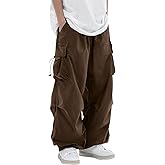 PLEPAN Mens Baggy Cargo Pants Loose Fit Casual Parachute Pants Elastic Waist Drawstring Streetwear Joggers Sweatpants