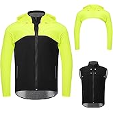 CGLRybO Men's Cycling Jacket Waterproof Windbreaker with Detachable Running Hiking Cycling Vest Packable Reflective