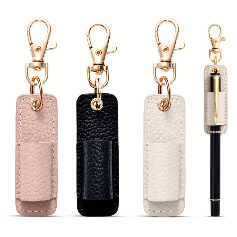 3 PCS Lanyard Pen Holder with Keychain Anti-Lost Pen Holder Clip PU Leather Pencil Holder Neck Lanyard Portable Pocket Pen Pouch Case Holders for Clipboard Badge Courier Teachers Students Nurses Gifts