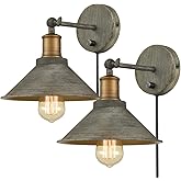 JEENKAE Vintage Farmhouse Wall Sconces Hardwired or Plug-in Bedroom Bath Wall Lamps Set of 2 with on/Off Switch