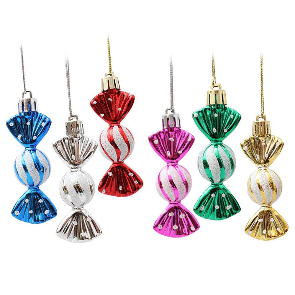 Christmas Tree Candy Ornaments Decorations Xmas Hanging Baubles Shiny Glitter Sweet Shaped 8.5CM 6PCS (Colorful)