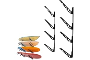 StoreYourBoard Adjustable Surfboard Storage Rack, 4 Board Wall Mount Display, Black