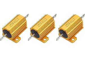 uxcell 3pcs 25W 4 Ohm 5% Aluminum Housing Case Resistor, Wirewound Resistors Screw Tap Chassis Mounted, Gold