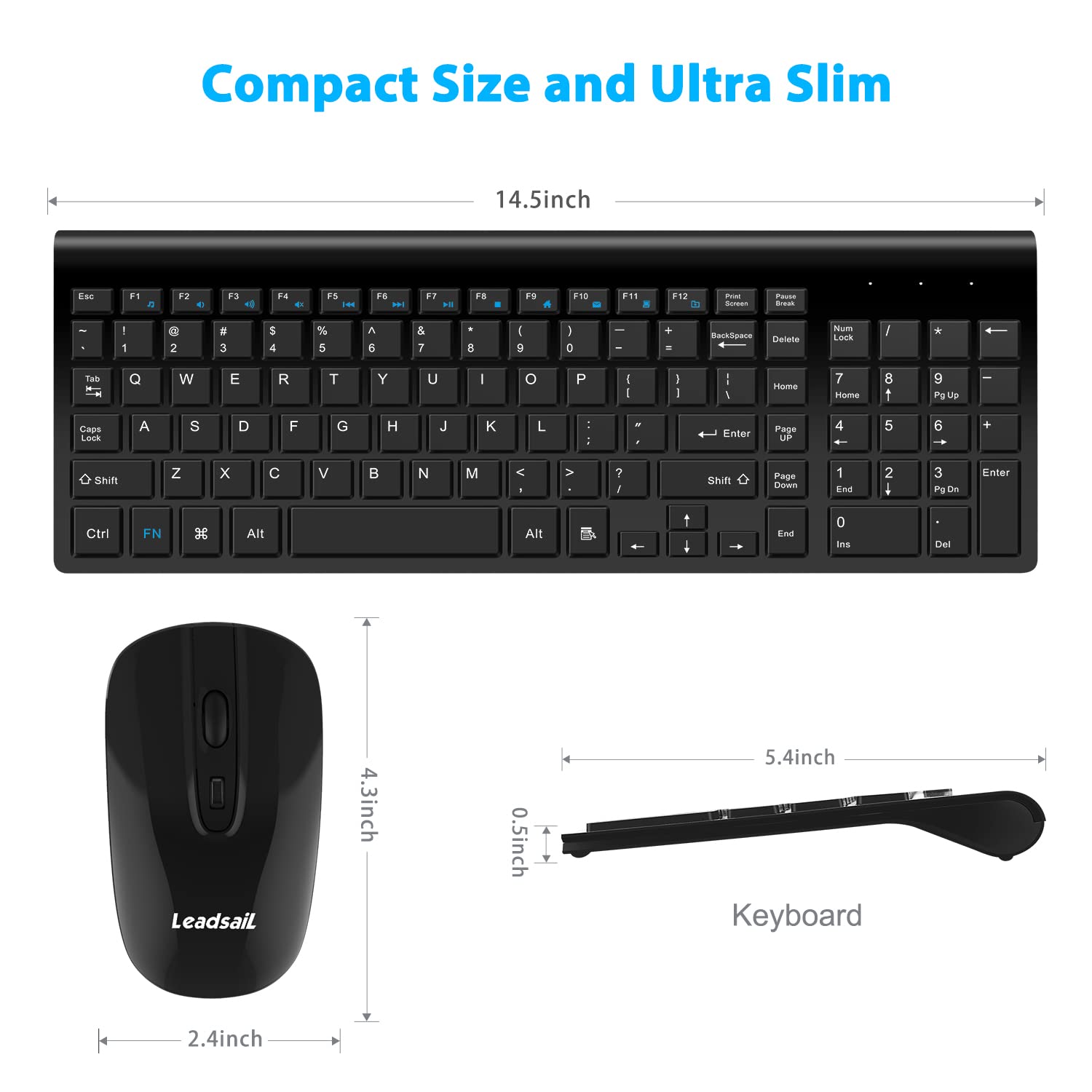 LeadsaiL Wireless Keyboard and Mouse Combo, Wireless USB Mouse and Computer Keyboard Set, Compact and Silent for Windows Laptop, Desktop, PC