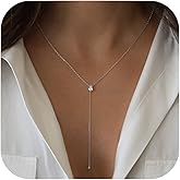 Fglqfam Lariat Necklace for Women, Dainty Long Necklaces, 14k Gold/Silver Plated Y-Shaped Drop Chain Necklace, Simple Layered Necklaces, Trendy Jewelry Valentines Day Gifts for Her