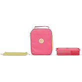 Igloo Gripper 4-Can Slim Lunchbox Cooler, Thrift Pink | Three snack compartments and a refreezable freezer floor, plus a name label on the back so it finds its way home