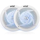 Pyle Marine Speakers - 5.25 Inch 2 Way Waterproof and Weather Resistant Outdoor Audio Stereo Sound System with LED Lights, 18