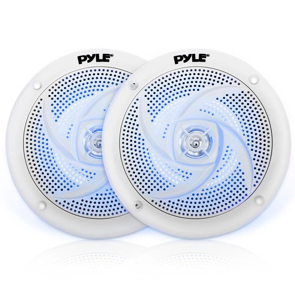 Photo 1 of Pyle Marine Speakers - 5.25 Inch 2 Way Waterproof and Weather Resistant Outdoor Audio Stereo Sound System with LED Lights, 180 Watt Power and Low Profile Slim Style - 1 Pair - PLMRS53WL