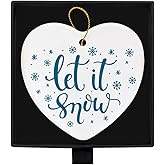 Christmas Sign Decor Let It Snow Ceramic Ornament Christmas Decorations for Home Heart Winter Holiday Keepsake Decorative Hanging Ornament Xmas Tree 2024 Ceramic Keepsake Gifts