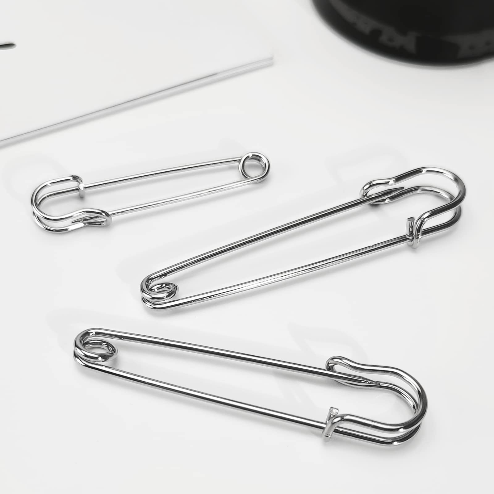 WISYOK 48 Pcs Heavy Duty Safety Pins Assorted Sizes 2'', 2.8'', 3'', Large Safety Pins, Pack of 48 Strong, Sturdy Bulk Pins, for Clothes, Blankets, Crafts, Kilts, Stainless Steel Wire Extra Sturdy