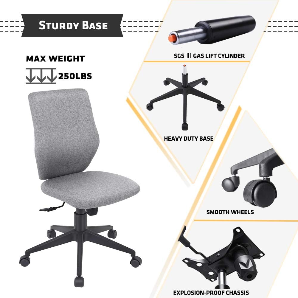 BOWTHY Armless Office Chair Ergonomic Computer Task Desk Chair Without