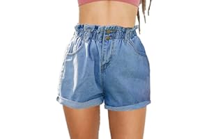 Haola Women's Juniors Vintage Summer Denim High Waisted Folded Hem Jeans Shorts