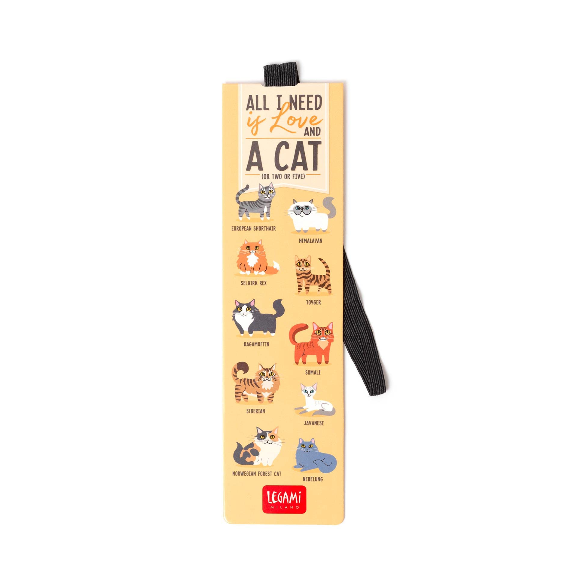 Legami - Bookmark with Elastic Page Marker, Also Useful to Keep The Book Closed, in Certified plasticized Paper, 4.8 x 17.5 cm, Kitty Theme — image 1