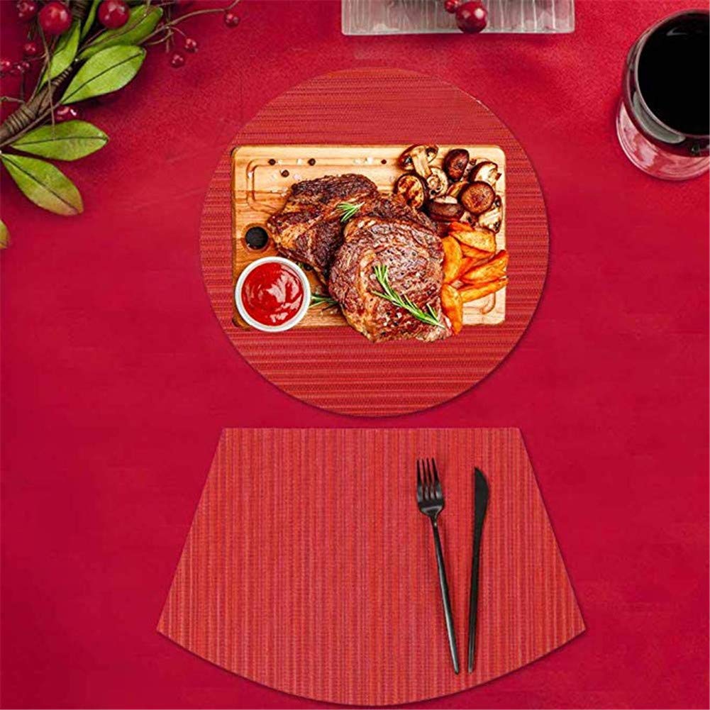 Jutao Round Table PVC Placemats for Dining Table Wedge Woven Polyester Placemats Washable Heat Resistant Stain-Resistant Table Mats for Kitchen Table(Red 7 pcs)