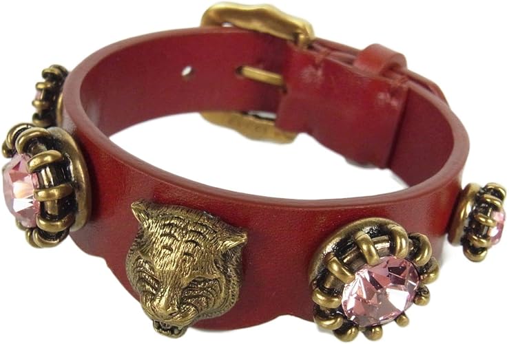 Amazon Co Jp グッチ Gucci タイガーヘッド 虎 ビジュー レザー ブレスレット バングル アクセサリー 箱 保存袋付き イタリア製 レッド bkac シューズ バッグ