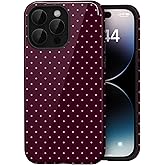 Amzfield Compatible with iPhone 13 Pro Case Cute Polka Dot Aesthetic Retro Design for Women Girls Fall Simple Chic Girly Pretty Dual Layer Hybrid Protection Elegant Case, Burgundy