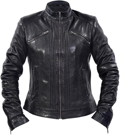 ladies black leather jacket