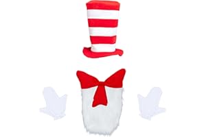 DAYONESHOP Red Striped Hat White Gloves White Furry Cloth Red Bow 5 Pack Halloween Cosplay Costume Accessorie