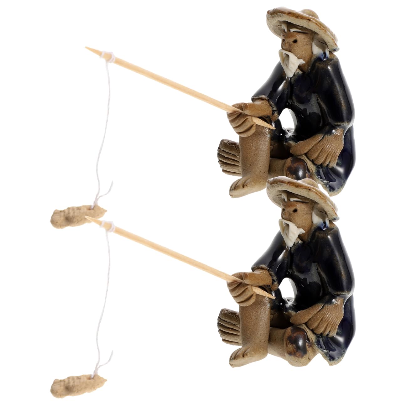 DOITOOL Miniature Fisherman Figurines: 2PCS Chinese Sitting Fishing Statue Ornament for Micro Landscape Fish Tank Bonsai Figurines Zen Garden Ornaments