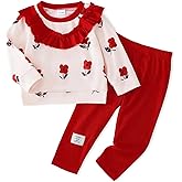 ChérieMoi Baby Girl Clothes Toddler Fall Winter Outfit Infant Ruffle Long Sleeve Sweatshirt Floral Legging 2PCS Pants Set