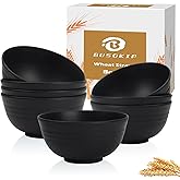 BUSOKIP Cereal Bowls 26 OZ, Unbreakable Wheat Straw Bowl 8 PCS, Reusable Plastic Bowl Set, Microwave and Dishwasher Safe Kitchen bowls for Serving, Dinner, Soup, Snack, Fruit - Black