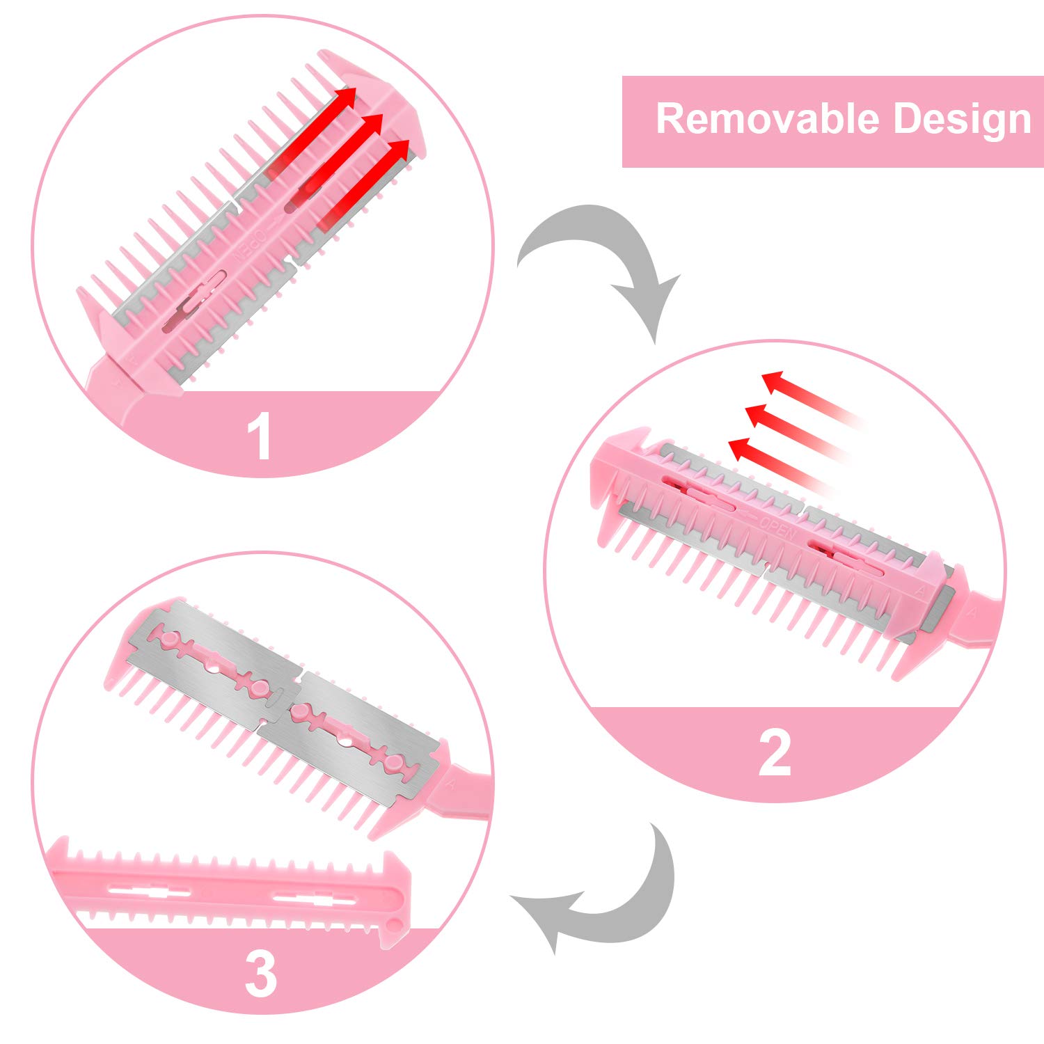 3 Pieces Razor Comb with 10 Pieces Razors, Hair Cutter Comb Cutting Scissors, Double Edge Razor, Hair Thinning Comb Slim Haircuts Cutting Tool (White, Pink, Blue, Double Sided) : Beauty