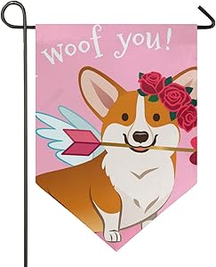 Valentine's Day Yellow Dog Unique Dress Up Garden Flag Banner Long Polyester Decorative Flag for Wedding Anniversary Home Outdoor Garden Decor Season Porch Lawn Double Sided 12 x 18.5 inches