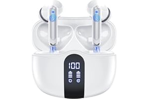TIKBIC True Wireless Earbuds Bluetooth Headphones 5.3 Bass Boosted Ear Buds 60H Playtime IPX7 Waterproof Bluetooth Earbuds with Charging Case, 4 ENC Mics Earphones for iPhone Android Laptop TV White