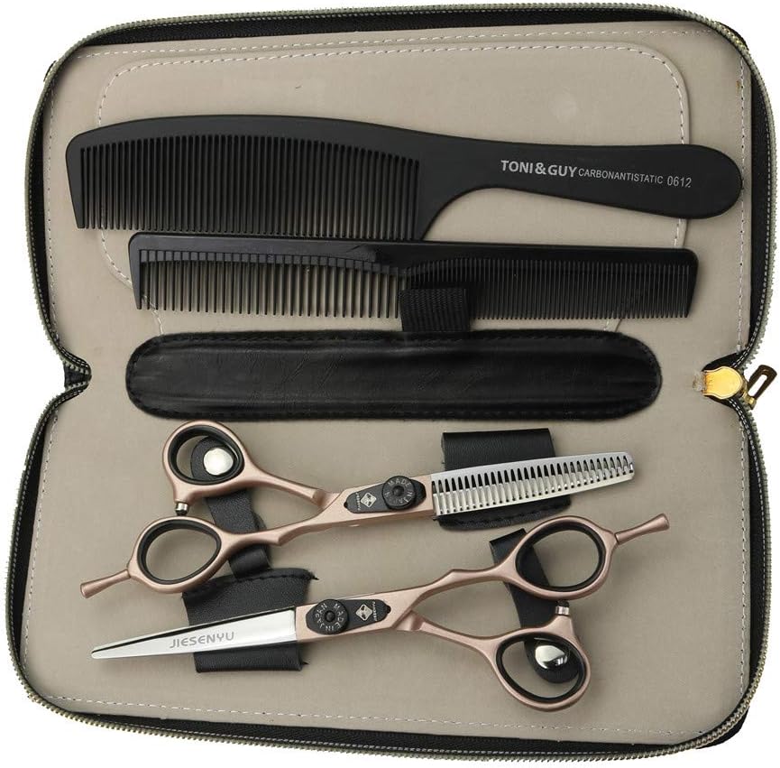 JIESENYU Hairdressing Scissors 6 inch Rose Gold Hair Scissors Black Letter Screw Hairdresser Professional Barber Scissors Set