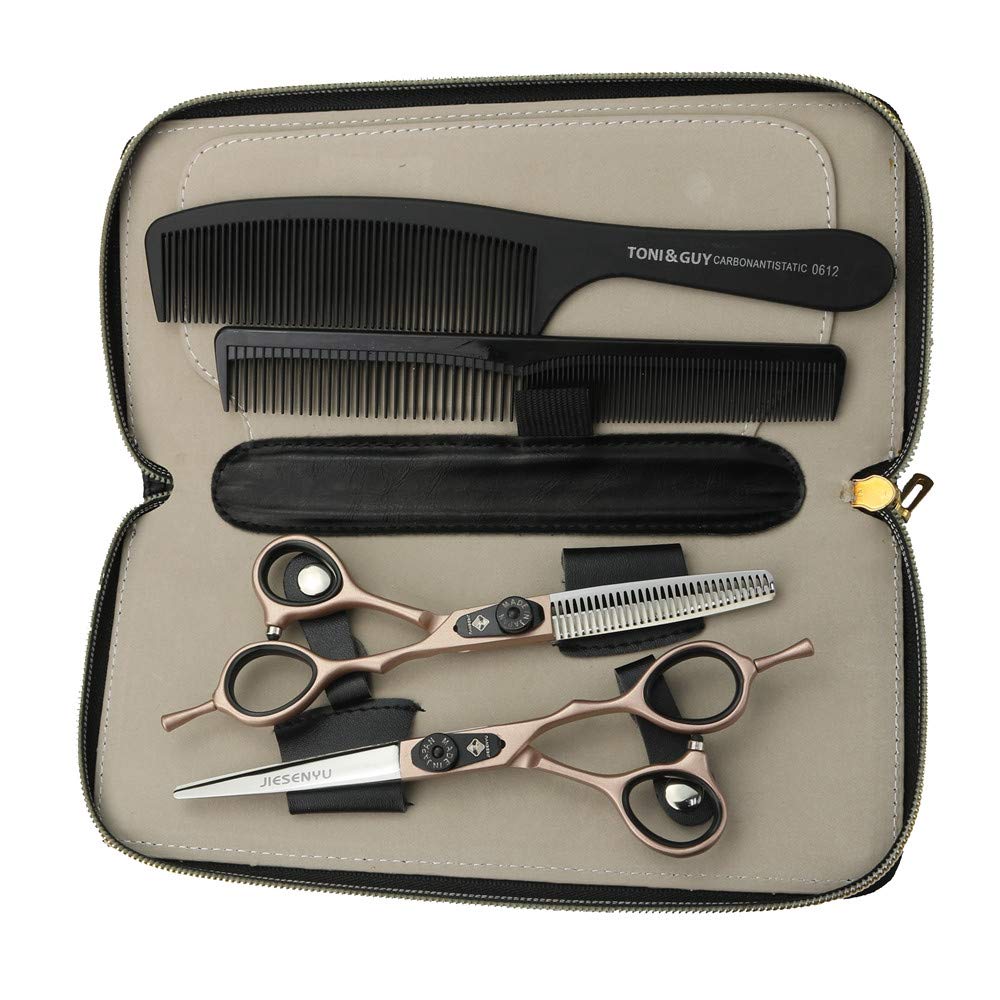 JIESENYU Hairdressing Scissors 6 inch Rose Gold Hair Scissors Black Letter Screw Hairdresser Professional Barber Scissors Set