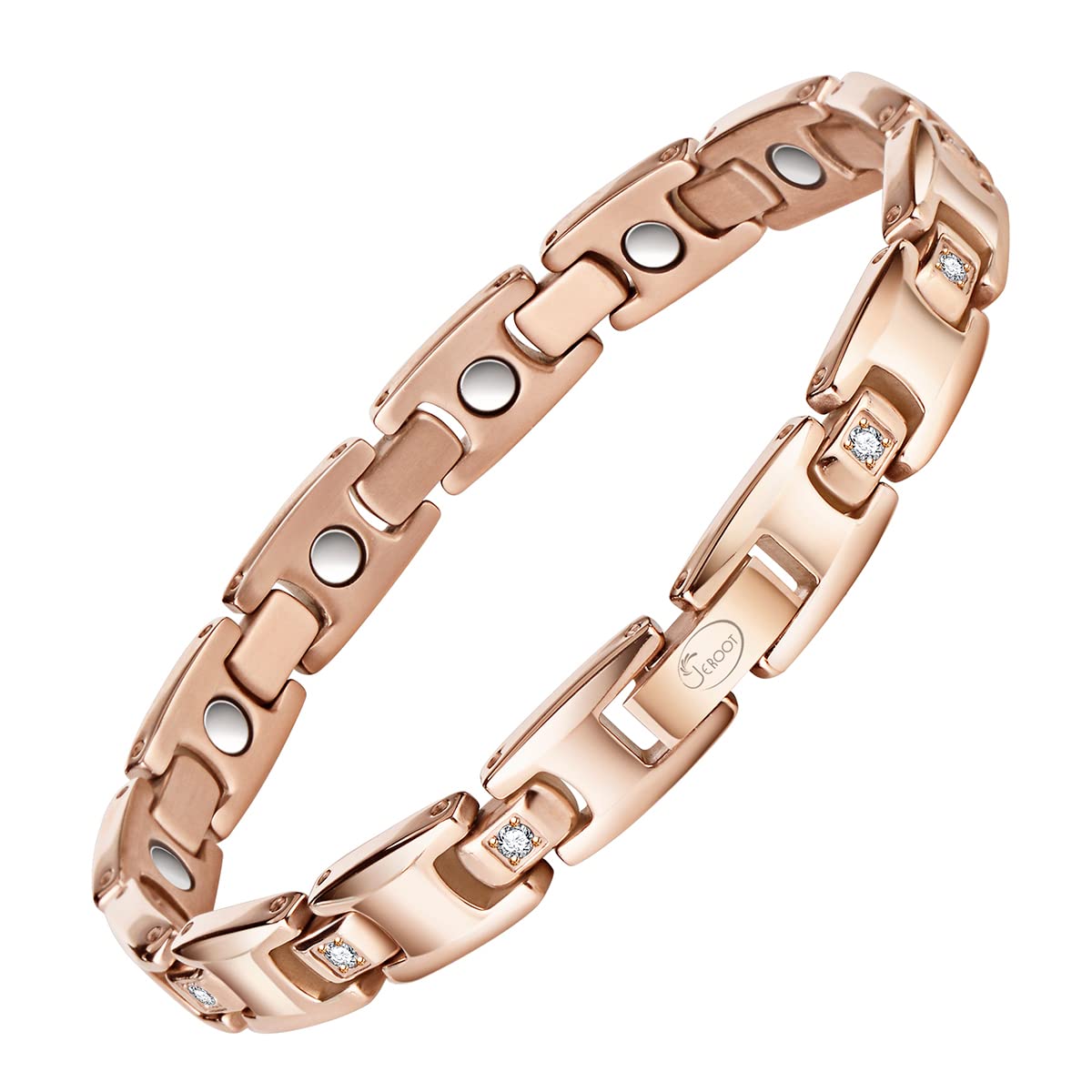 JEROOT Titanium Magnetic Bracelet for Women - Adjustable Size, 3500 Gauss Magnets, Cubic Zirconia, Gift Box Included Gold(3500 Gauss)