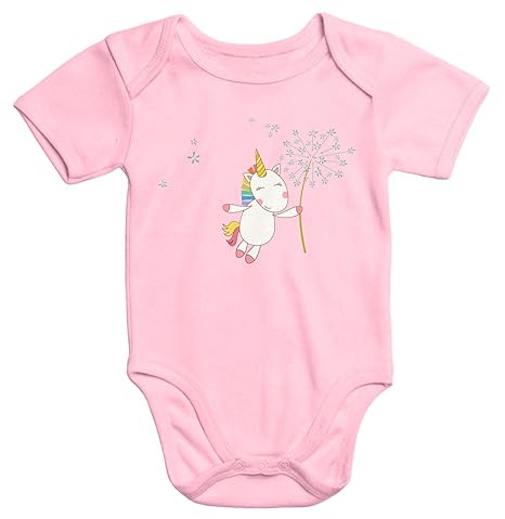 MoonWorks Baby-Body Einhorn mit Pusteblume Bio-Baumwolle Kurzarm Onesie Unicorn with Dandelion