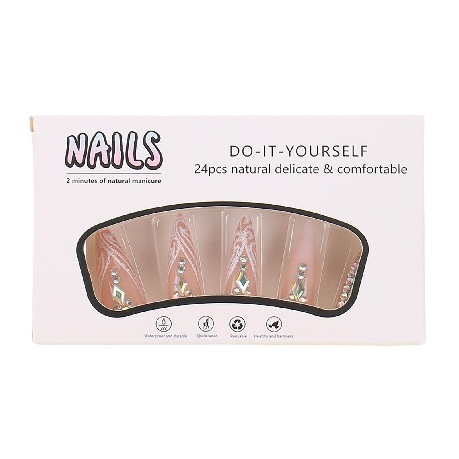 RUOKEXIN Long Press on Nails Stiletto Shaped Fake Nails Handmade False Nails with Rhinestones Designs White Ombre Glue on Nails Glitter Artificial Nails Luxury Stick on Nails for Women 24Pcs - Image 5