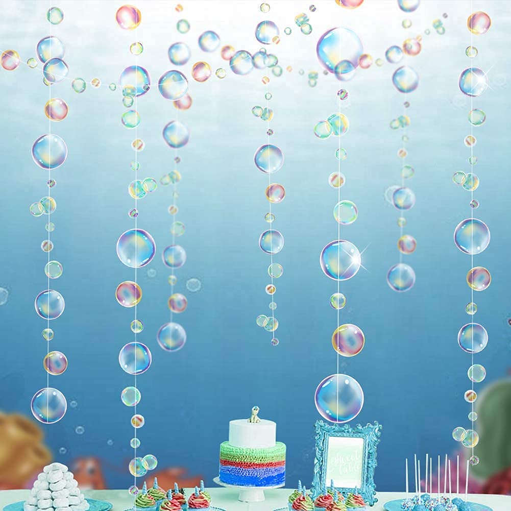 Decor365 Rainbow Transparent Bubble Garlands for Party Decorations Colorful Hanging Floating Bubbles Cutout Streamer Background for Mermaid Under The Sea Birthday Pool Home Kids Room Baby Shower Decor