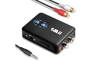 1Mii RCA Bluetooth 5.3 Adapter for TV, 3.5mm AUX Bluetooth Transmitter Receiver for 2 AirPods or Headphones, Home Stereo, Speakers, Projector, Treadmills, PC, with Volume Control, aptX Low Latency