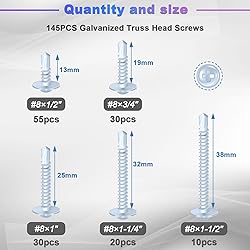 mxuteuk 145PCS #8 x1/2'' to 1-1/2" Self Tapping