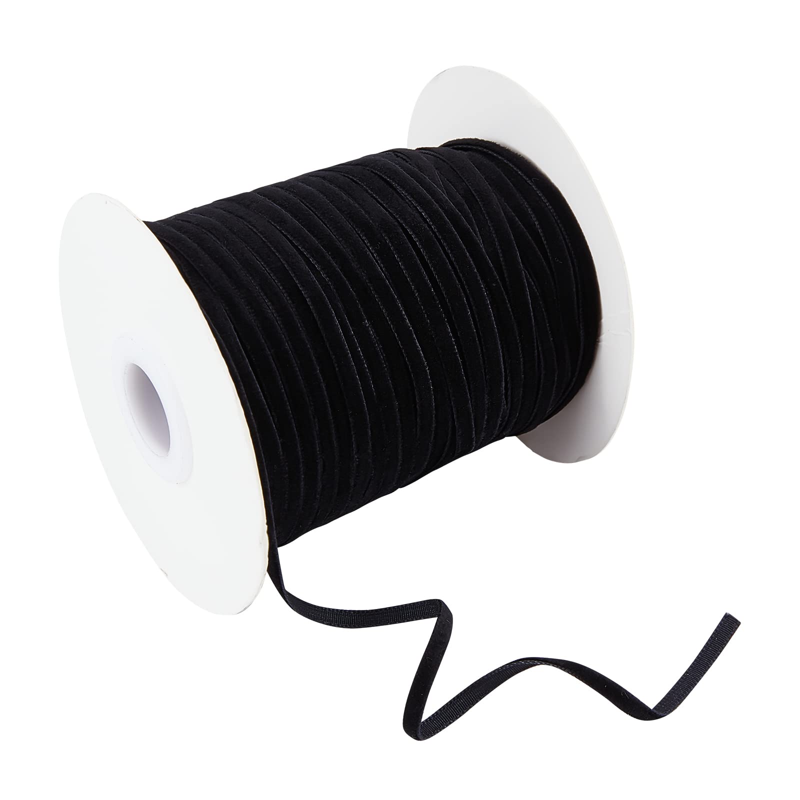 NBEADS 50 Yards Single Face 3mm Wide Black Satin Polyester Velvet Ribbon for Choker Wedding Gift Wrapping Hair Bows Home Christmas Decoration