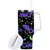 YETTASBIN Halloween Bat 40 oz Tumbler with Handle, Stainless Steel Vacuum Insulated Sports Water Bottle, Leak-proof Travel Coffee Mug Cup with Lid and Straw for Water, Iced Tea or Coffee