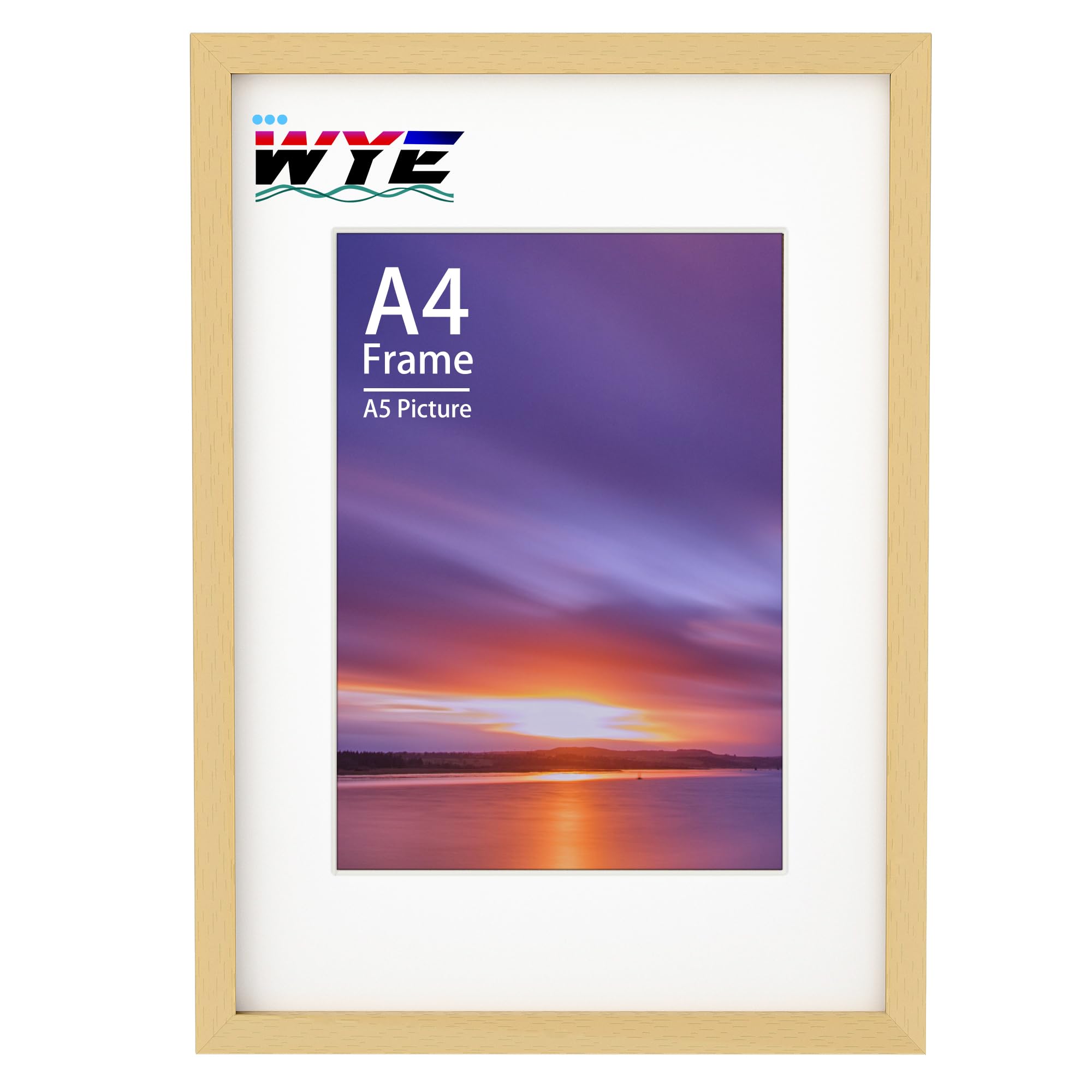 wyewye A4 Frame Wooden A4 Photo Frames with A5 Mount, A4 Picture Frames with Stand Tabletop or Wall Hanging, A4 Frame Poster Frame with Plexiglass Window, Natural Colour — image 1