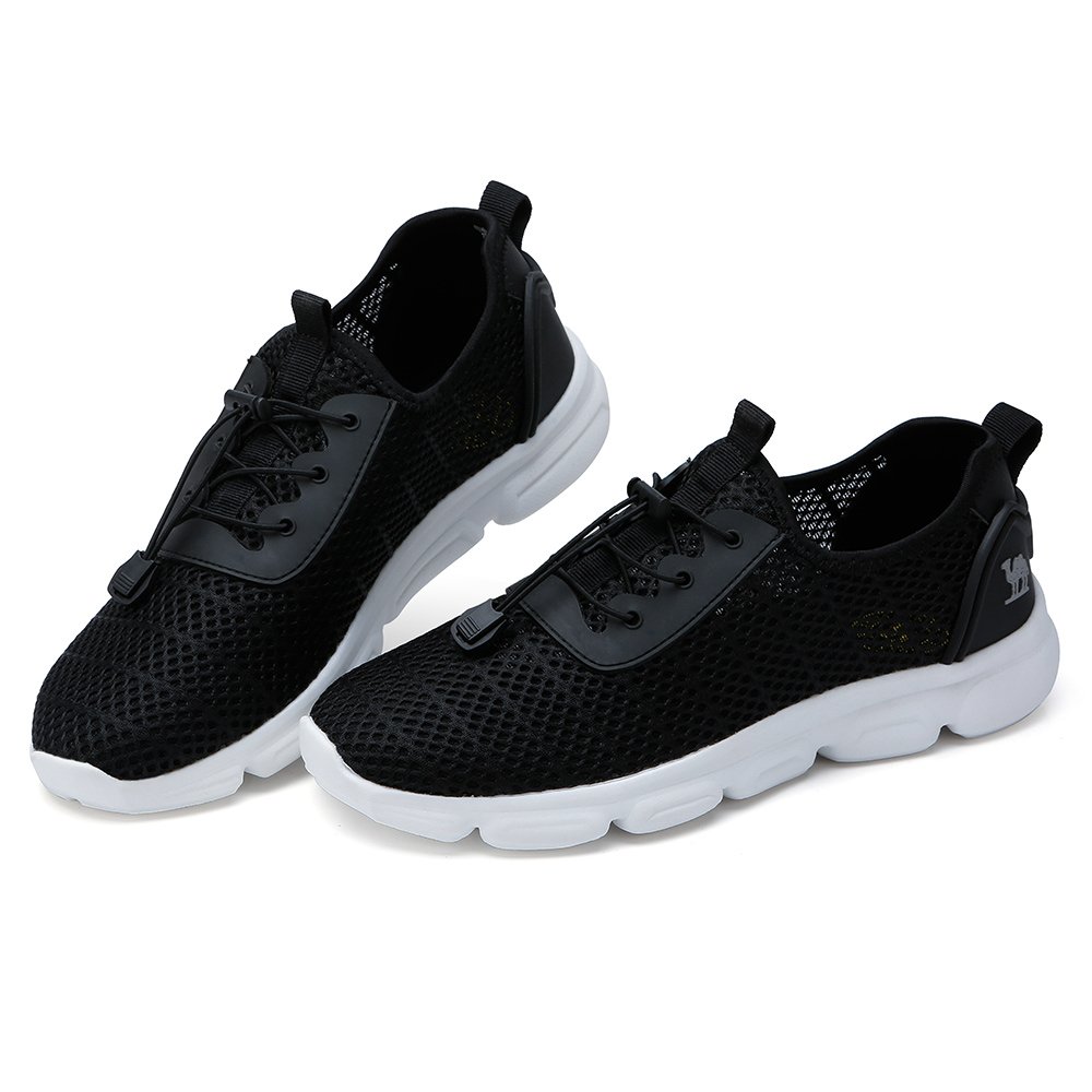 CAMEL SHOES Popular Unisex Casual Walking Shoes Lightweight Trainers Mesh Upper Sneakers Flat Running Fitness Athletic Shoe for Boys Girl Teens, Black, UK9.5/EU44