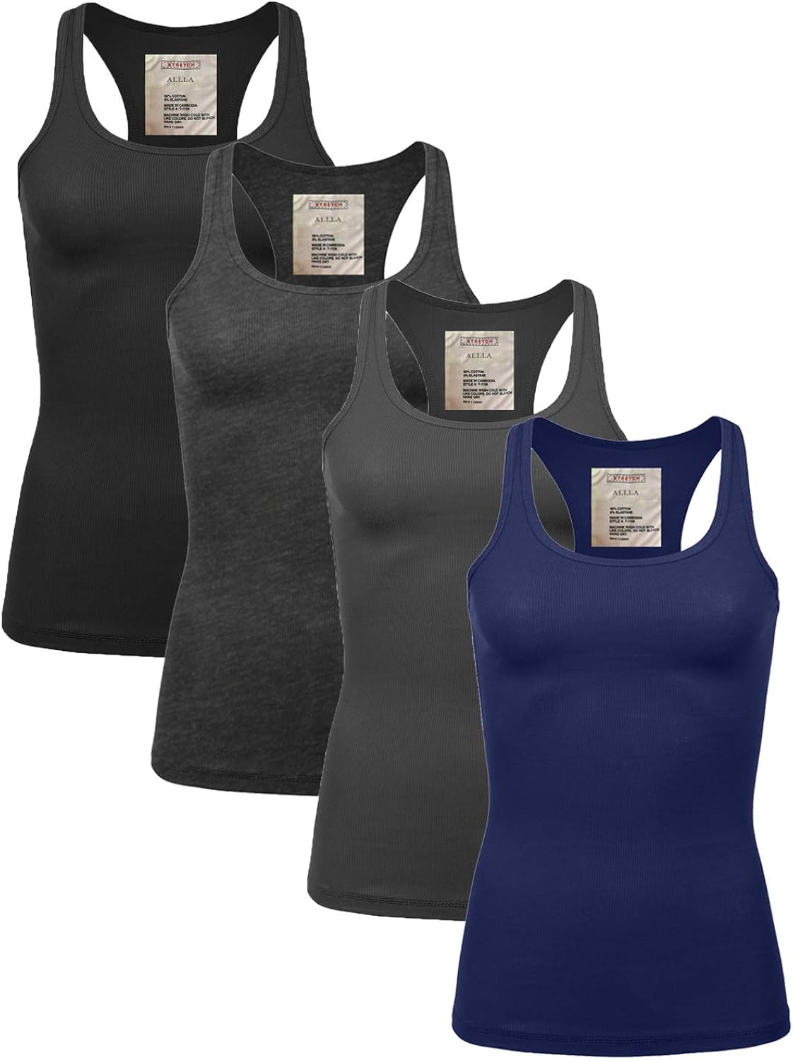 Women's Racerback 2 or 4 Pack Tank Tops Basic Ribbed Layering