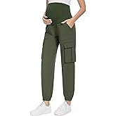 FABRACK Women's Maternity Cargo Pants Over The Belly Scrub Joggers Comfy Casual Pants with 4 Pockets