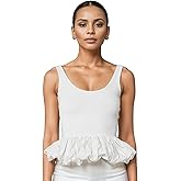 DIKGROP Babydoll Peplum Tops for Women Sleeveless Ruffle Hem Backless Top Scoop Neck Summer Crop Tank Top Babydoll Blouses