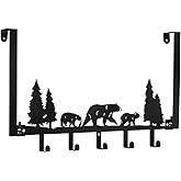 AceOrbit Cabin Bear Over The Door Hooks Hanger Wall Mount Towel Hanger Door Holder Organizer 5 Hooks Kawaii Farmhouse Rustic Coquettish Style Decor for Bedroom Bathroom Towel Hat Clothes