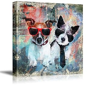 Square Dog Series Retro Style Painting of Two...