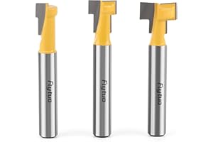 Flytuo 3Pcs Keyhole Router Bits Set 1/4" Shank, Carbide T-Slot Router Bit with 5/16 & 3/8 & 1/2 Inch Blade Diameter for Wood Hex Bolt T-Track Slotting Milling Cutters Set